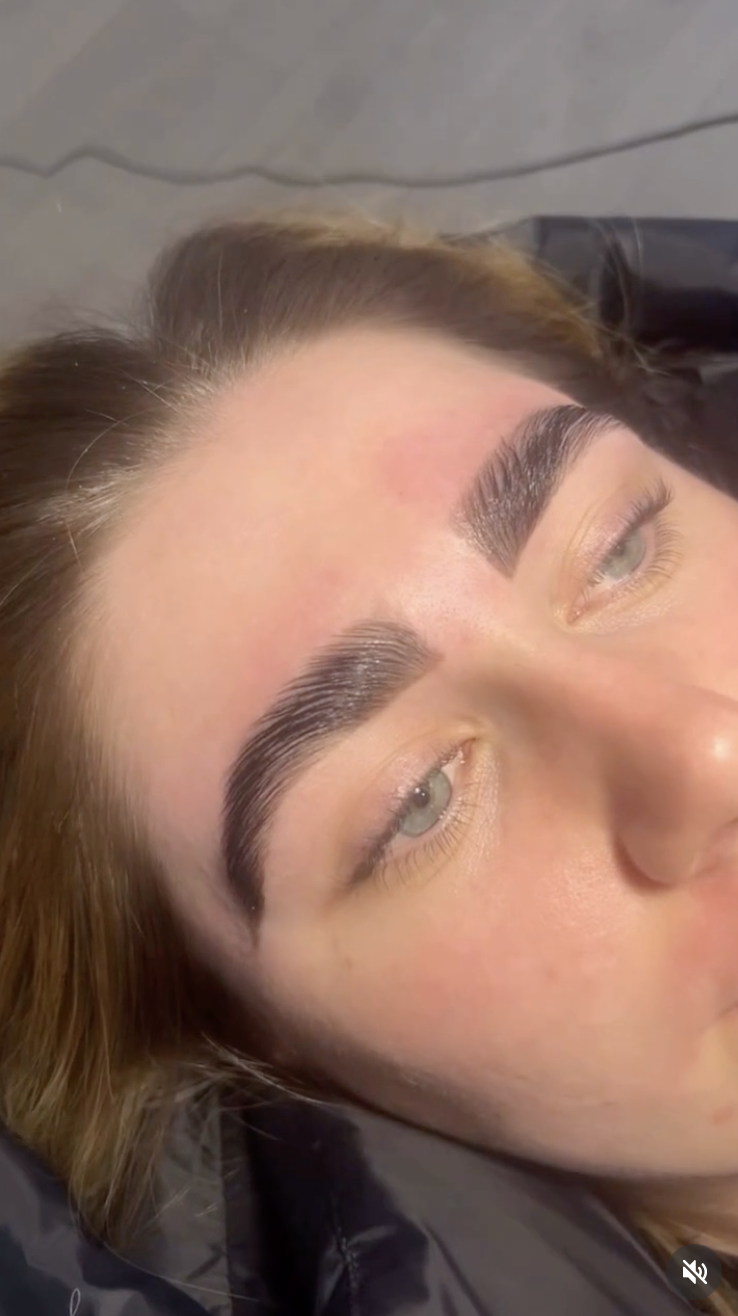 Freshly laminated brows close-up