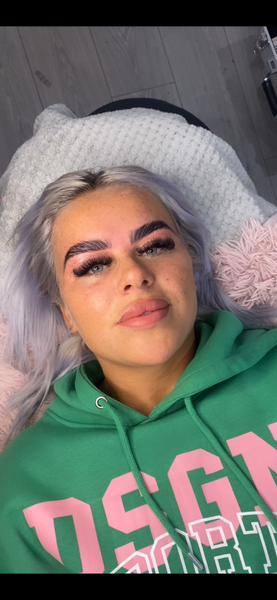 Sculpted laminated brows close-up